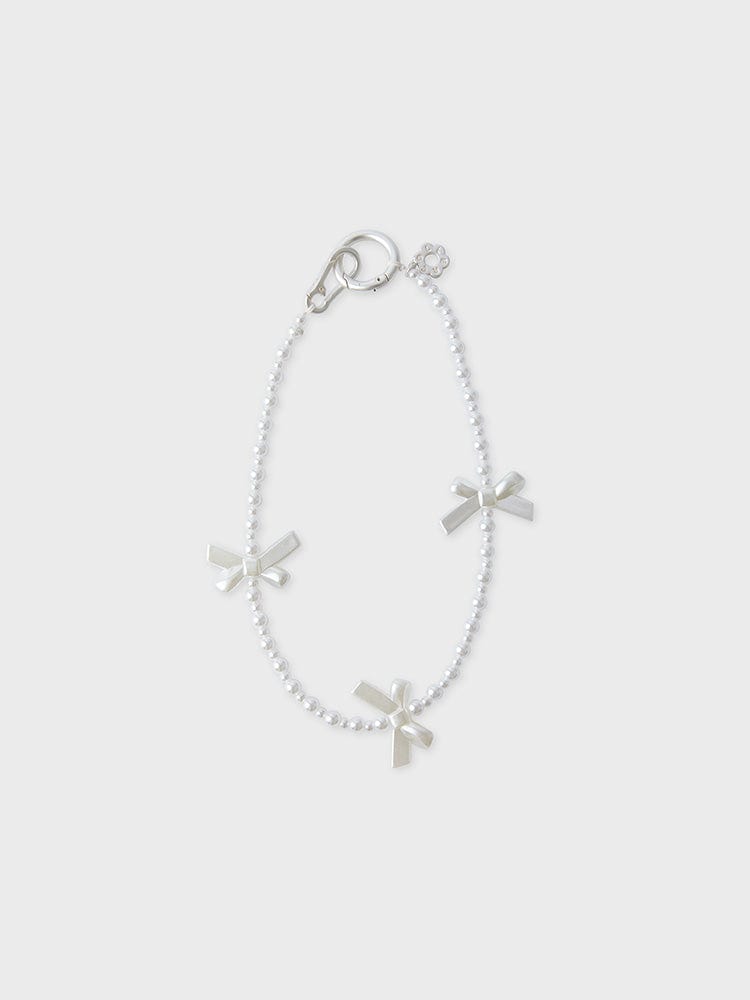 COLLER KEYRING WHITE 꼴레 리본 비즈스트랩 펄 화이트