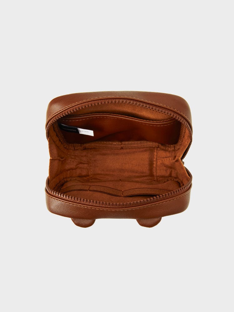 LINE FRIENDS BAG M 라인프렌즈 브라운 레더라이크 스퀘어 파우치 (M)