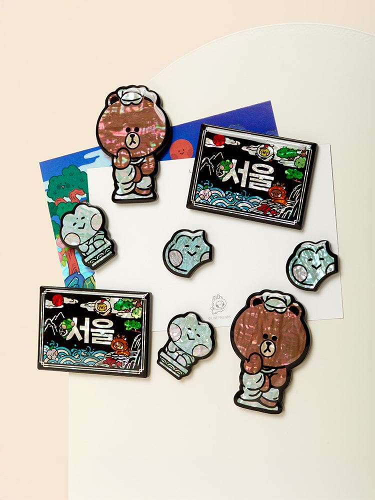 LINE FRIENDS OFFICE_ 십장생도 마그넷 라인프렌즈 미니니 K-수베니어 십장생도 자개 마그넷