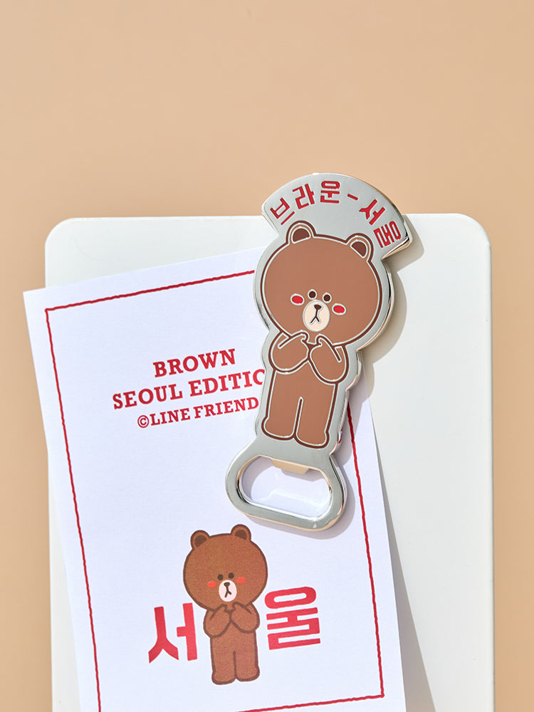 LINE FRIENDS OFFICE_LIVING_ 단품 라인프렌즈 브라운 서울 에디션 메탈 마그넷 오프너