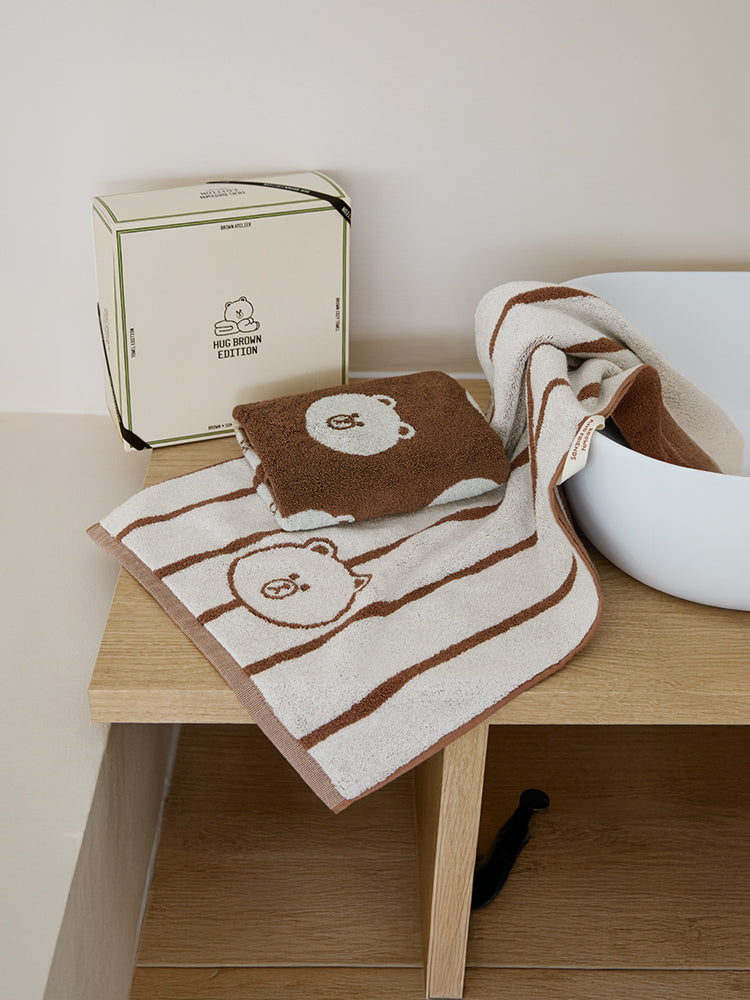 라인프렌즈 송월 브라운 베이직 타월 2P 세트 (브라운, 아이보리)