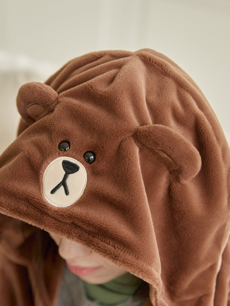 라인프렌즈 허그브라운 시즌4 후드 담요