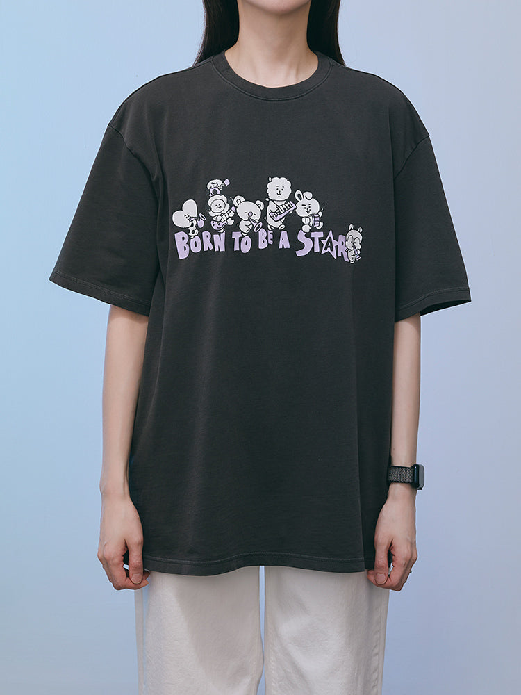 BT21 APPAREL_ BT21 밴드 반소매 티셔츠 (블랙)