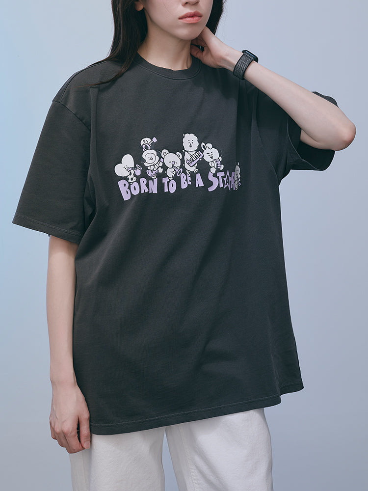 BT21 APPAREL_ BT21 밴드 반소매 티셔츠 (블랙)