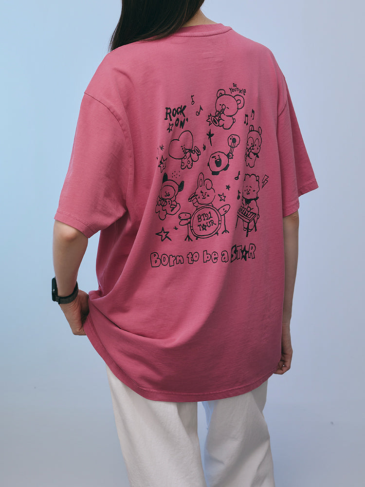 BT21 APPAREL_ BT21 밴드 반소매 티셔츠 (마젠타 핑크)