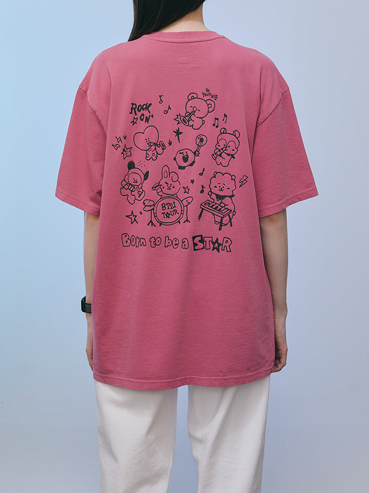 BT21 APPAREL_ BT21 밴드 반소매 티셔츠 (마젠타 핑크)