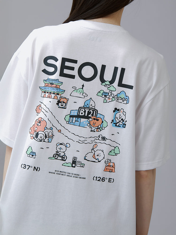 BT21 APPAREL_ BT21 서울 에디션 반소매 티셔츠 VER.1 (화이트)