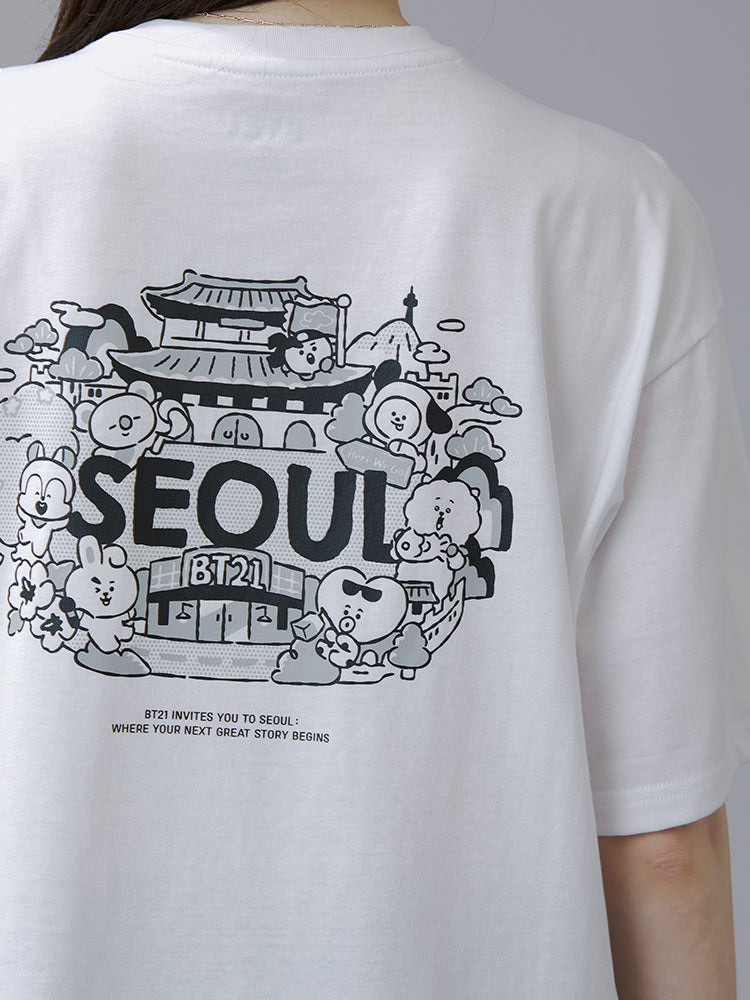 BT21 APPAREL_ BT21 서울 에디션 반소매 티셔츠 VER.2 (화이트)