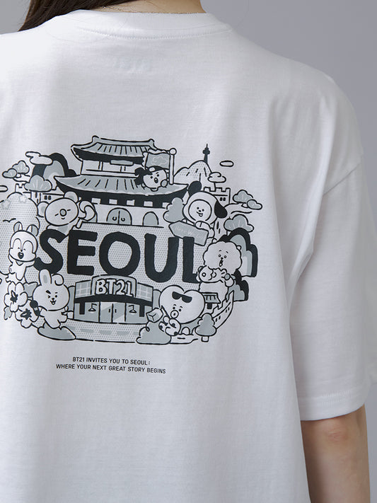 BT21 APPAREL_ BT21 서울 에디션 반소매 티셔츠 VER.2 (화이트)