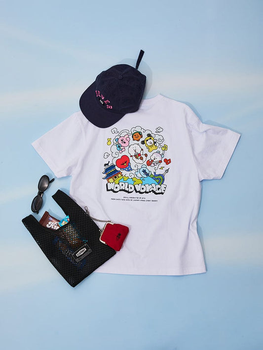 BT21 APPAREL_ BT21 WORLD VOYAGE 반소매 티셔츠 화이트