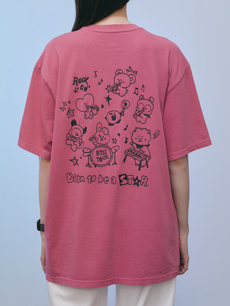 BT21 APPAREL_ L BT21 밴드 반소매 티셔츠 (마젠타 핑크)