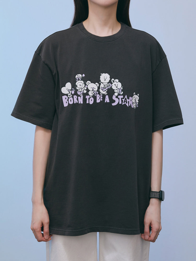 BT21 APPAREL_ M BT21 밴드 반소매 티셔츠 (블랙)