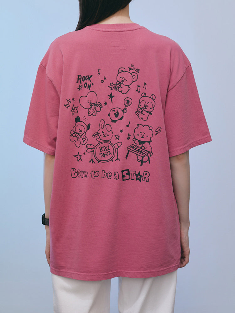 BT21 APPAREL_ M BT21 밴드 반소매 티셔츠 (마젠타 핑크)