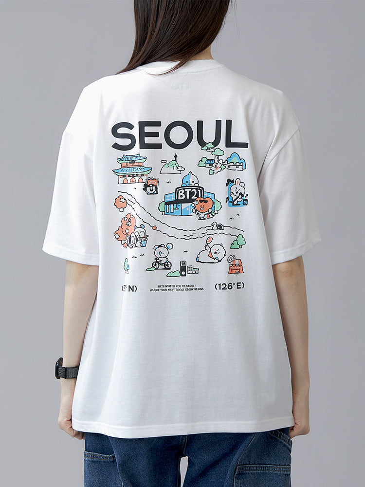 BT21 APPAREL_ M BT21 서울 에디션 반소매 티셔츠 VER.1 (화이트)