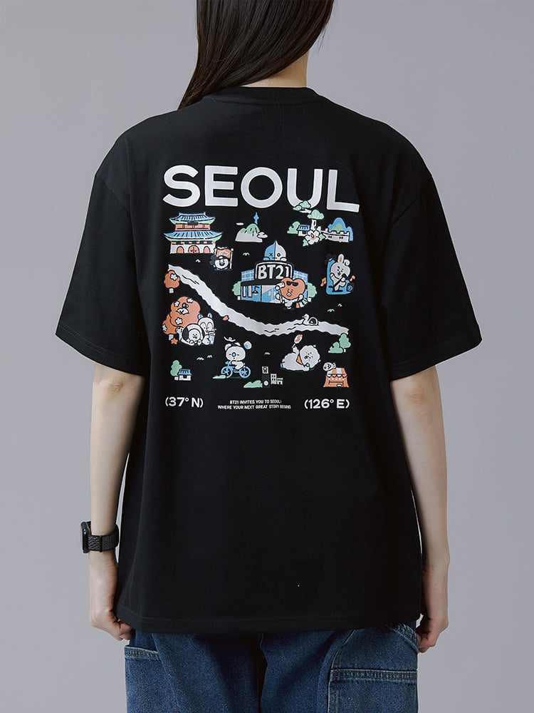 BT21 APPAREL_ M BT21 서울 에디션 반소매 티셔츠 VER.1 (블랙)