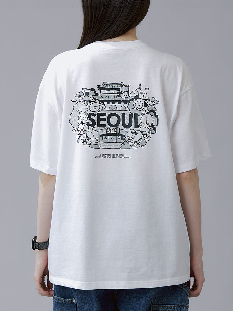 BT21 APPAREL_ M BT21 서울 에디션 반소매 티셔츠 VER.2 (화이트)