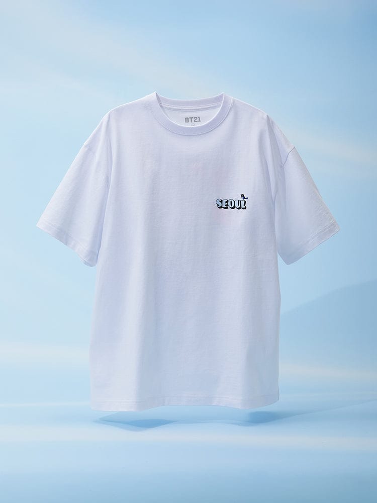 BT21 APPAREL_ M BT21 WORLD VOYAGE 반소매 티셔츠 화이트