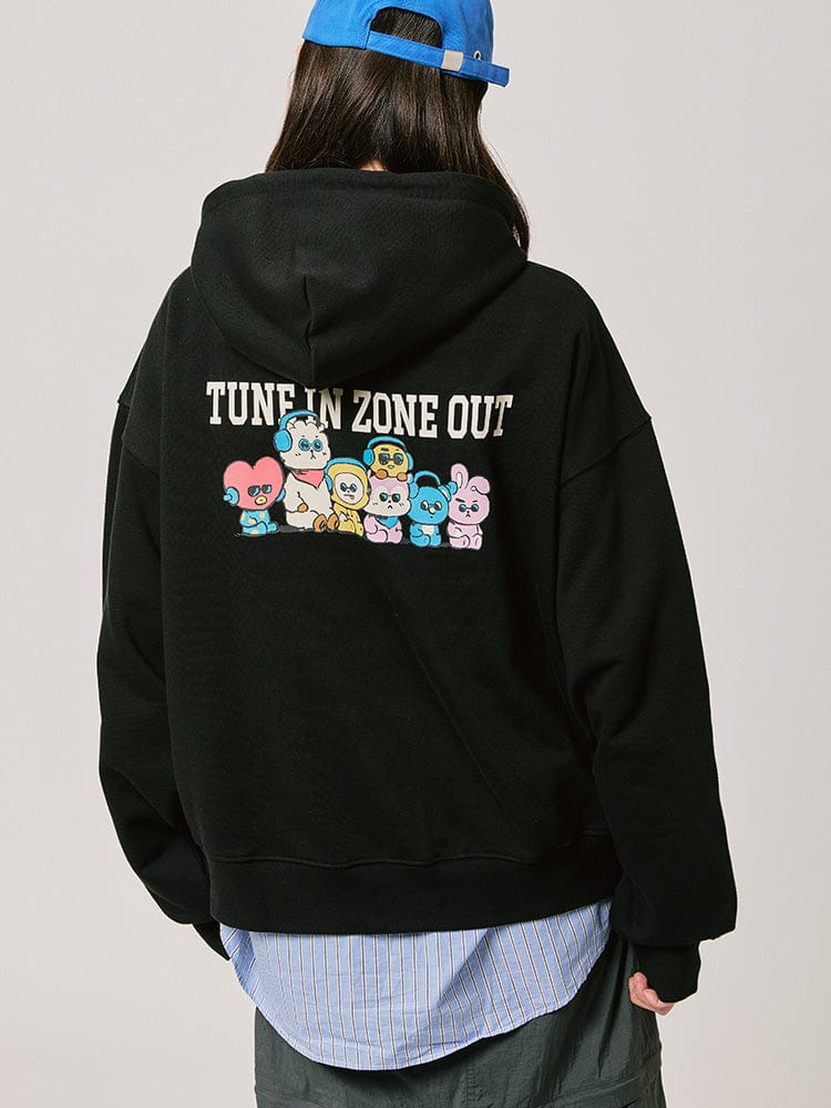 BTS Goods Hoodie BT21 BASIC GROUP TUNE Hoodie Black LINE FRIENDS SQUARE