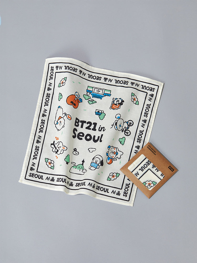 BT21 APPAREL_LIVING_ IVORY BT21 서울 에디션 손수건 (블루, 아이보리)