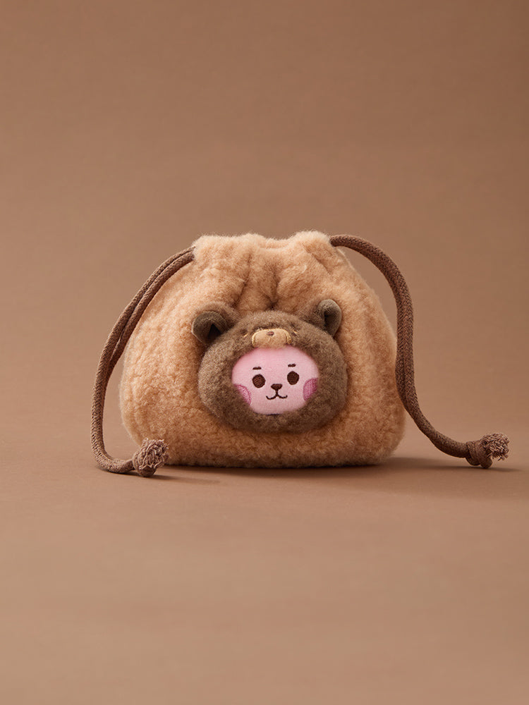 BT21 BEAUTY/ACC_ 쿠키 BT21 BABY 모어 플러피 얼굴 인형 스트링 파우치