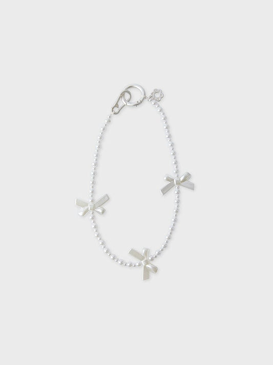 COLLER KEYRING WHITE [팸세제외] 꼴레 리본 비즈 스트랩 펄 화이트