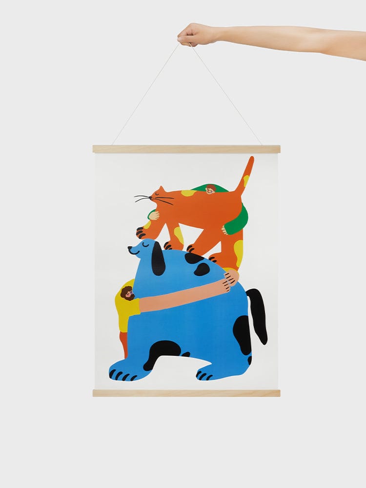 GrayJuice Art Studio HOUSEHOLD 단품 그레이쥬스 Hug-Dogs and Cats 아트포스터 원목 행거 세트