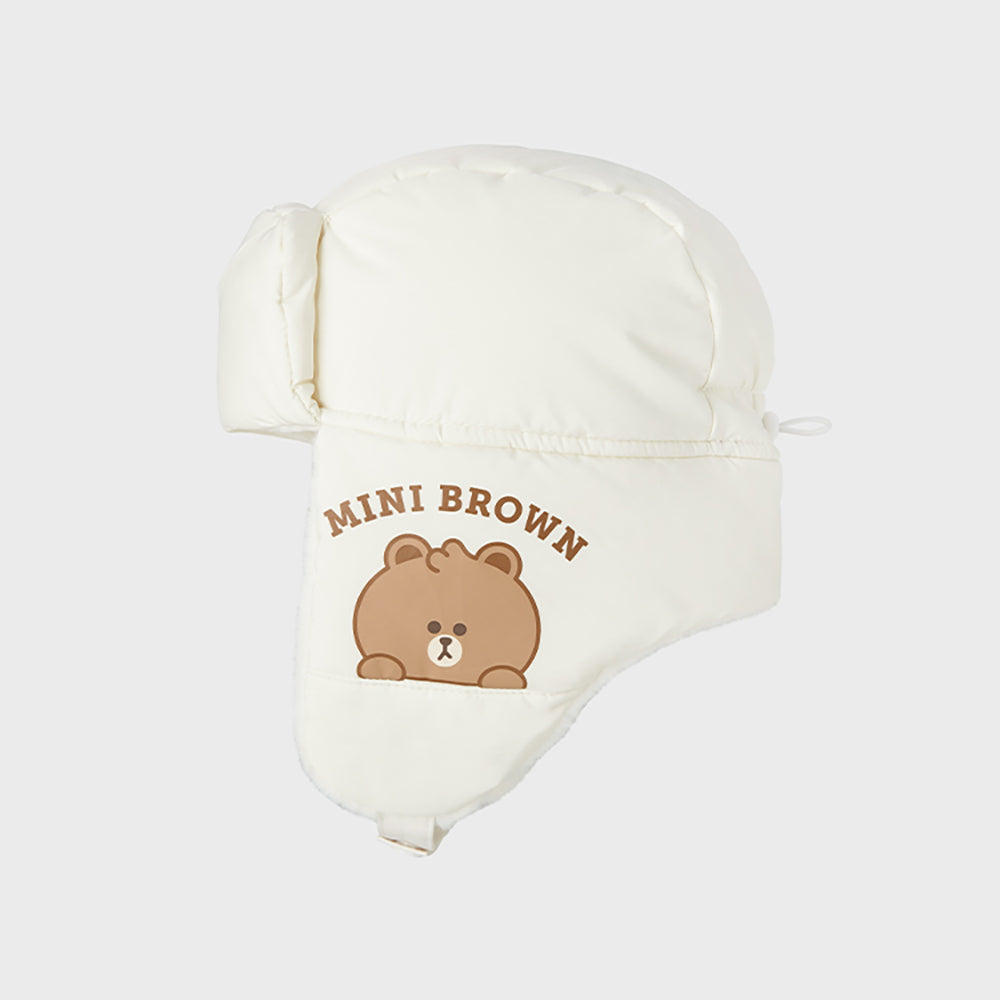 LINE FRIENDS APPAREL 단품 [패밀리세일]  라인프렌즈 브라운 패딩 공군모 (화이트)