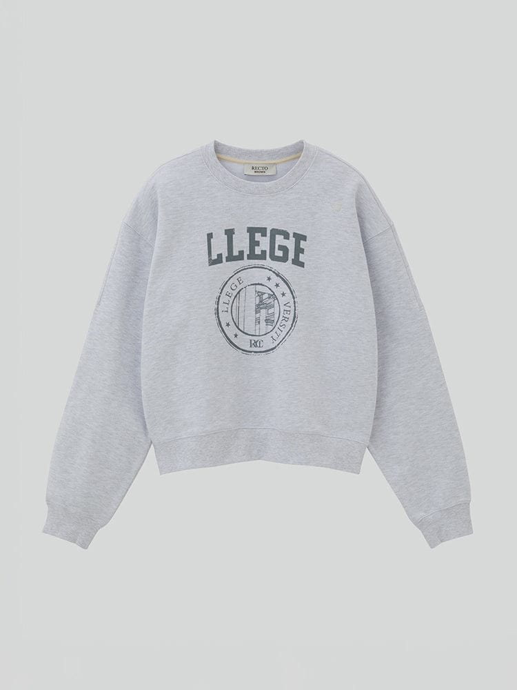 LINE FRIENDS APPAREL_ M RECTO X BROWN LLEGE 로고 스웻셔츠 (멜란지 그레이)