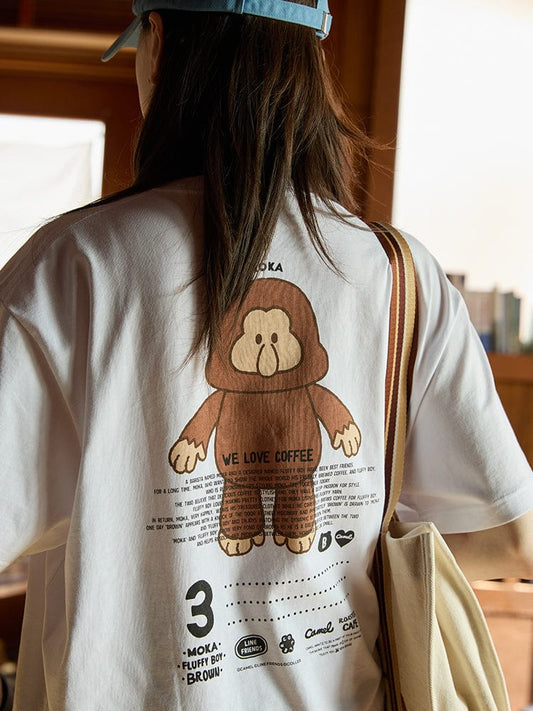 LINE FRIENDS APPAREL [패밀리세일] 카멜 X 라인프렌즈 모카 반소매 티셔츠