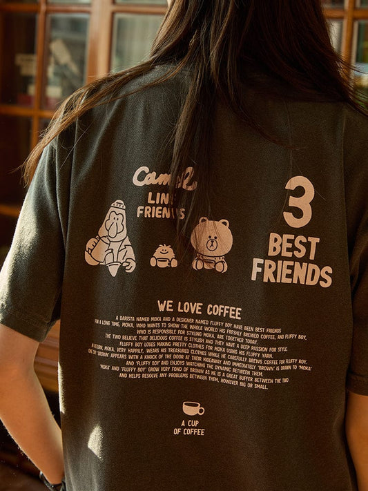 LINE FRIENDS APPAREL 카멜 X 라인프렌즈 3BF 반소매 티셔츠