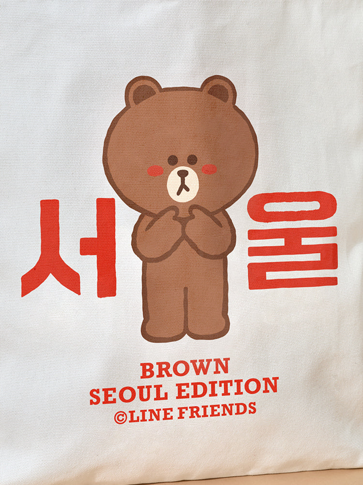 LINE FRIENDS BEAUTY/ACC_ 단품 라인프렌즈 브라운 서울 에디션 에코백