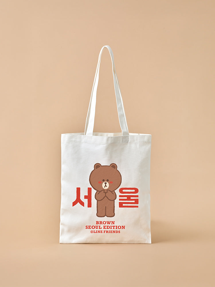 LINE FRIENDS BEAUTY/ACC_ 단품 라인프렌즈 브라운 서울 에디션 에코백
