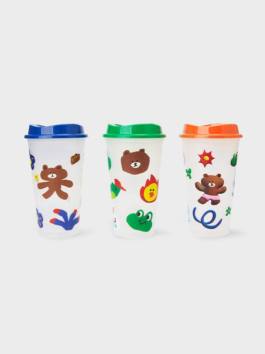 LINE FRIENDS HOUSEHOLD REUSABLE CUPS (3PCS) [NEW] 라인프렌즈 리유저블 컵 세트(473ml/3개입)
