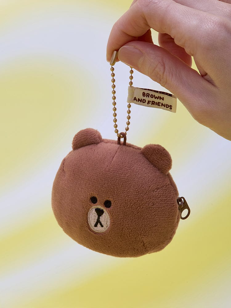 LINE FRIENDS KEYRING_ 브라운 라인프렌즈 브라운 베이직 얼굴 파우치 미니 키링