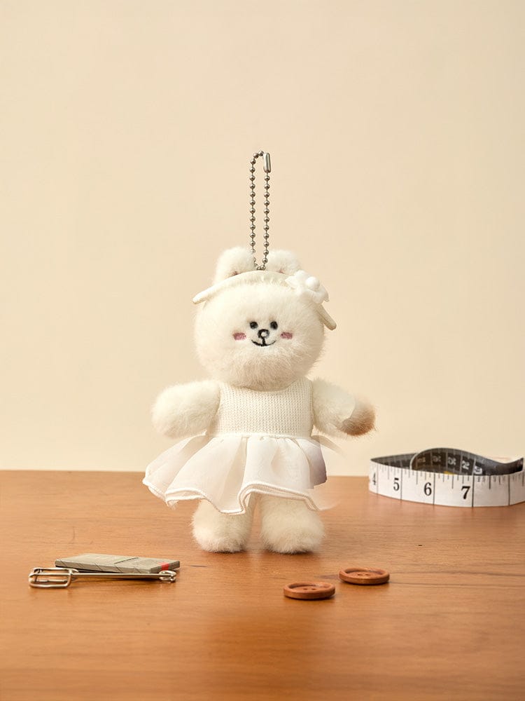 LINE FRIENDS KEYRING_ 단품 라인프렌즈 코니 쁘띠 베이직 인형 키링 & 클로젯 화이트 원피스 세트