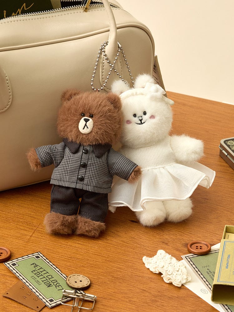 LINE FRIENDS KEYRING_ 단품 라인프렌즈 코니 쁘띠 베이직 인형 키링 & 클로젯 화이트 원피스 세트
