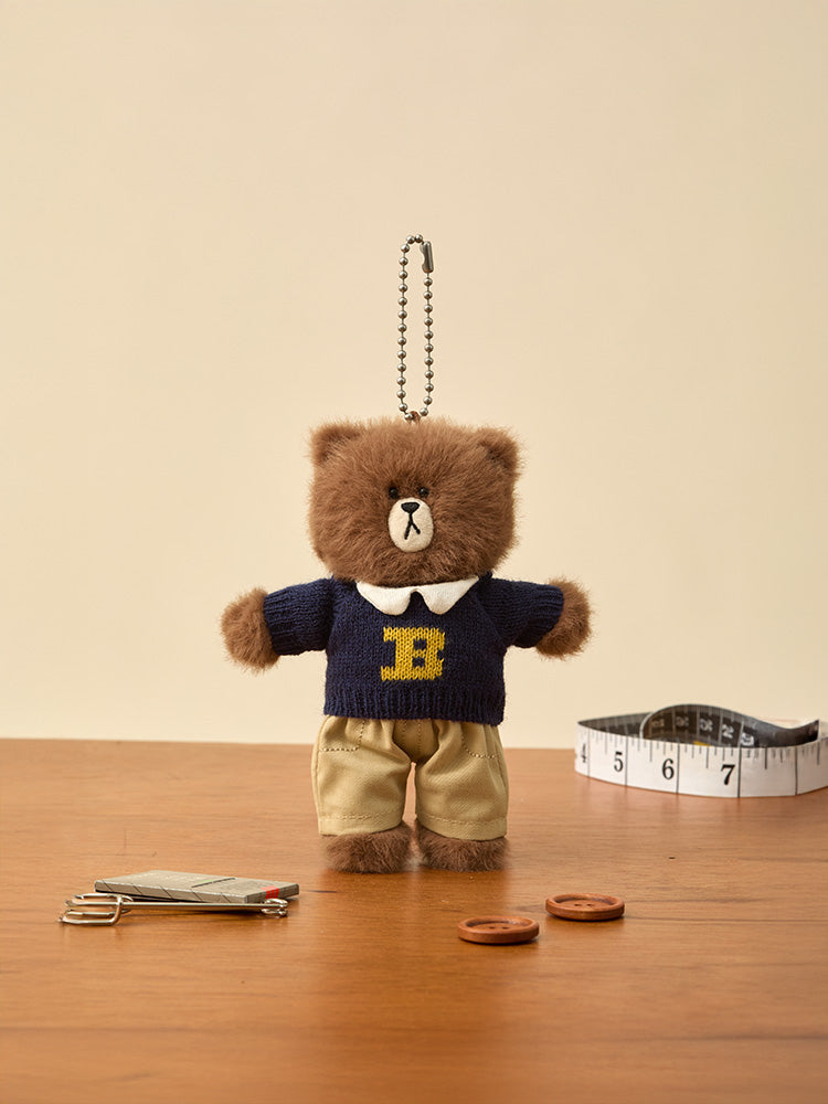 LINE FRIENDS KEYRING_ 단품 라인프렌즈 브라운 쁘띠 베이직 인형 키링 & 클로젯 네이비 니트 세트