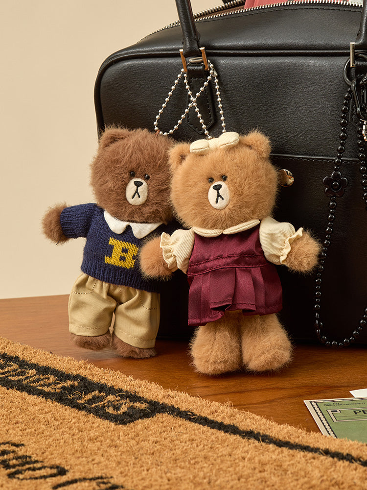 LINE FRIENDS KEYRING_ 단품 라인프렌즈 브라운 쁘띠 베이직 인형 키링 & 클로젯 네이비 니트 세트