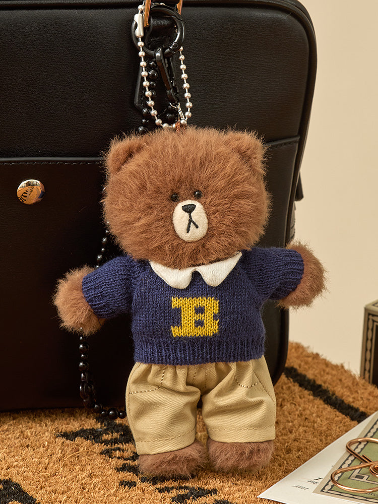 LINE FRIENDS KEYRING_ 단품 라인프렌즈 브라운 쁘띠 베이직 인형 키링 & 클로젯 네이비 니트 세트