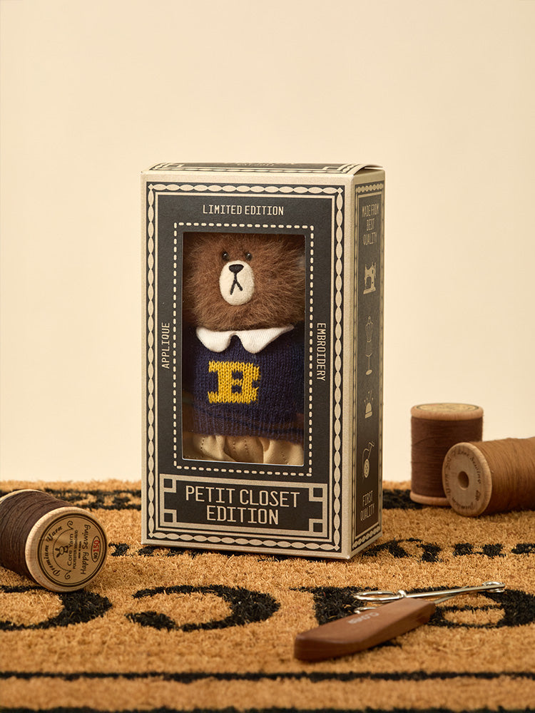 LINE FRIENDS KEYRING_ 단품 라인프렌즈 브라운 쁘띠 베이직 인형 키링 & 클로젯 네이비 니트 세트