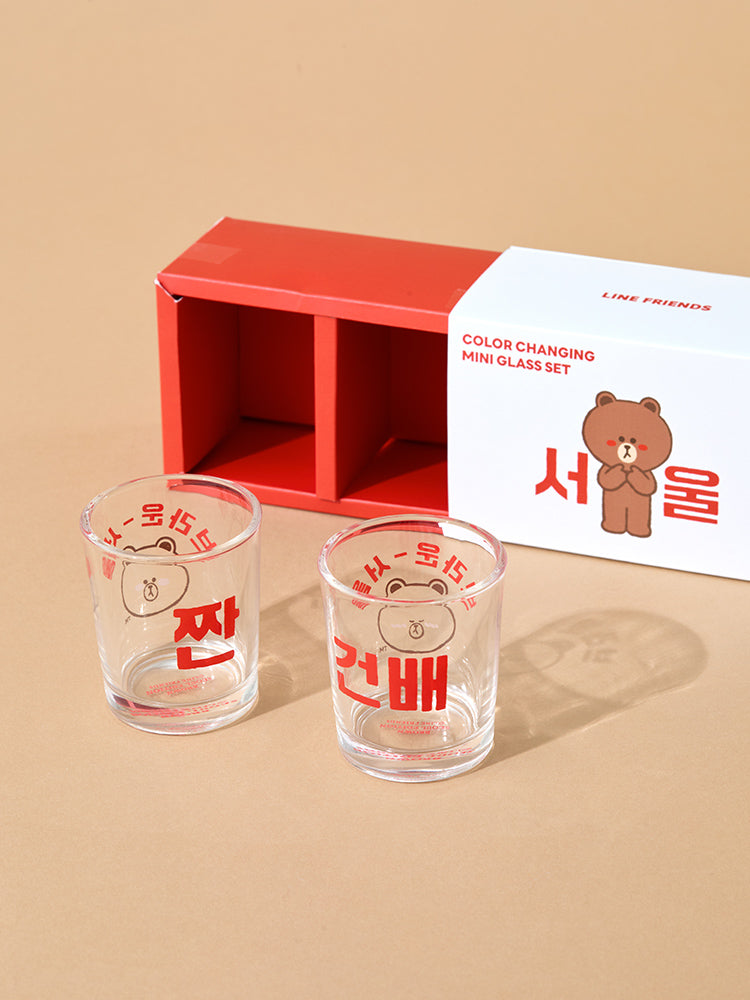 LINE FRIENDS LIVING_ 단품 라인프렌즈 브라운 서울 에디션 소주잔 세트 (2개입)