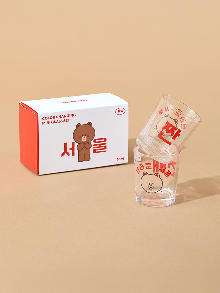 LINE FRIENDS LIVING_ 단품 라인프렌즈 브라운 서울 에디션 소주잔 세트 (2개입)