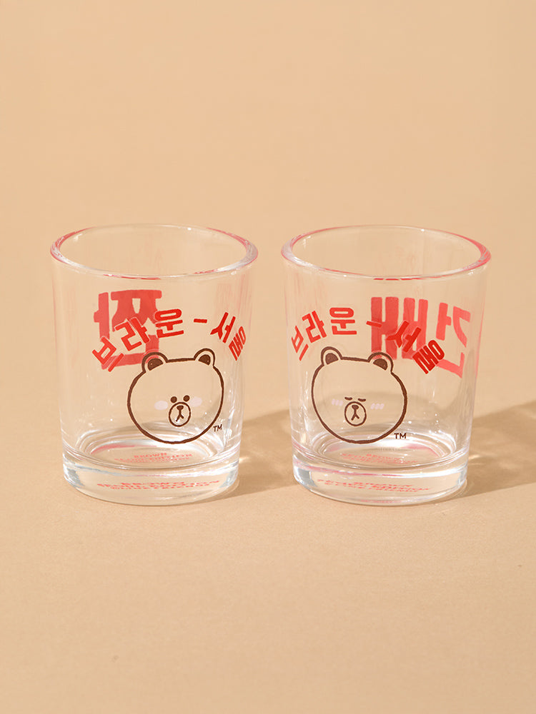 LINE FRIENDS LIVING_ 단품 라인프렌즈 브라운 서울 에디션 소주잔 세트 (2개입)
