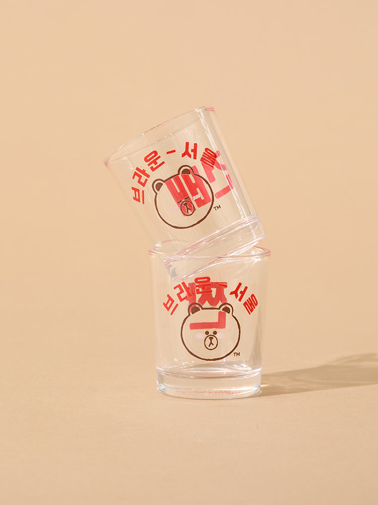 LINE FRIENDS LIVING_ 단품 라인프렌즈 브라운 서울 에디션 소주잔 세트 (2개입)