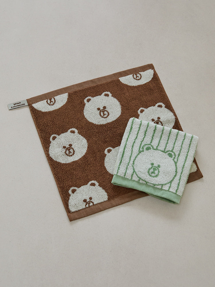 LINE FRIENDS LIVING_ 브라운/그린 세트 라인프렌즈 송월 브라운 베이직 핸드 타월 2P 세트