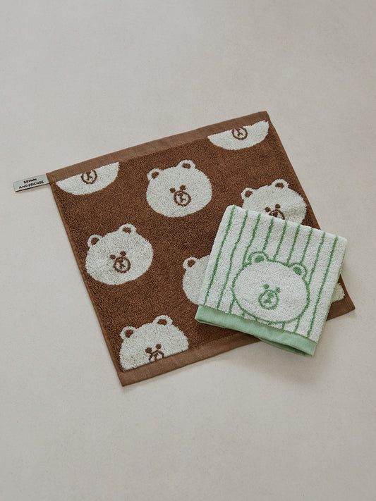 LINE FRIENDS LIVING_ 브라운/그린 세트 라인프렌즈 송월 브라운 베이직 핸드 타월 2P 세트