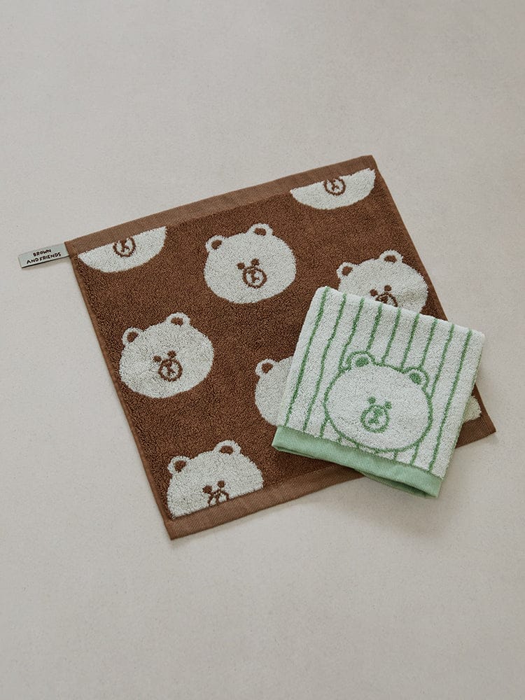 LINE FRIENDS LIVING_ 브라운/그린 세트 [패밀리세일] 라인프렌즈 송월 브라운 베이직 핸드 타월 2P 세트