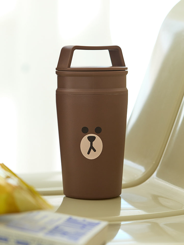 LINE FRIENDS LIVING_ 브라운 라인프렌즈 피크닉 핸들 텀블러 (320ml)