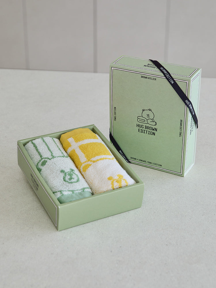 LINE FRIENDS LIVING_ 라인프렌즈 송월 브라운 베이직 핸드 타월 2P 세트