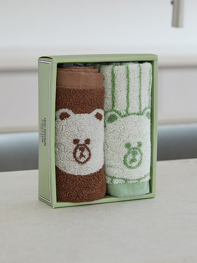 LINE FRIENDS LIVING_ 라인프렌즈 송월 브라운 베이직 핸드 타월 2P 세트